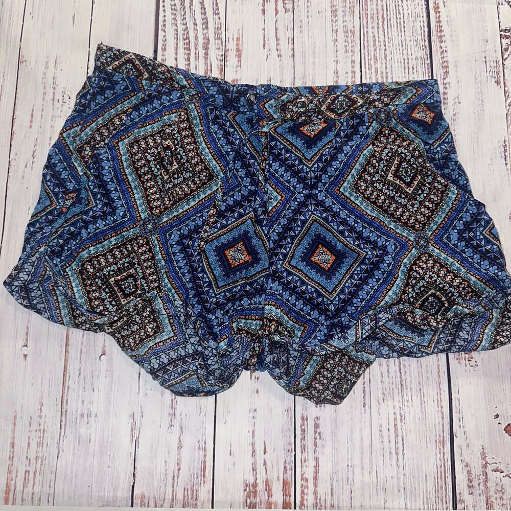 North Shore Blue Granola Girl Geometric Tribal Aztec Print Mini Shorts-S/M